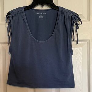 American Eagle Outfitters cropped tee tank scoop neck cinched shoulder blue MED